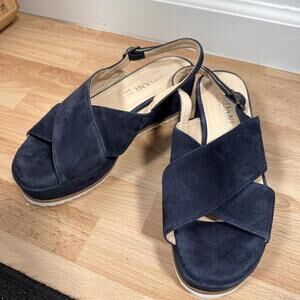 Cordani Womens Kaylee Navy Suede Open Toe Ankle Strap Wedge Sandals Shoes 37